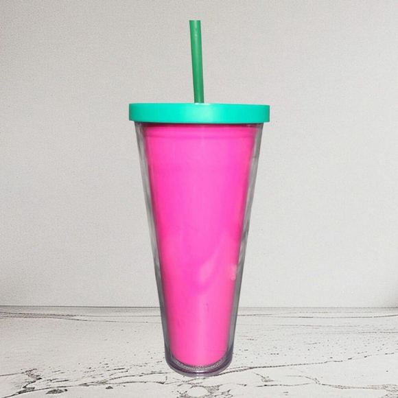 Starbucks Pink and Green Reusable Tumbler Cup with Straw 16oz - Picture 2 of 5